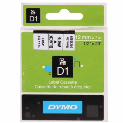 Dymo D1 Yedek Şerit 12 mm. x 7 mt. Beyaz/Siyah (45013) - 5 li pk. - 1