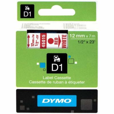 Dymo D1 Yedek Şerit 12 mm. x 7 mt. Beyaz/Kırmızı (45015) - 5 li pk. - 1