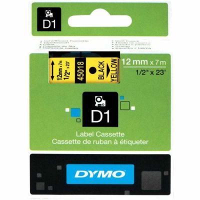 Dymo D1 Yedek Şerit 12 mm. x 7 mt. Sarı/Siyah (45018) - 5 li pk. - 1