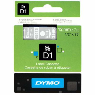 Dymo D1 Yedek Şerit 12 mm. x 7 mt. Şeffaf/Beyaz (45020) - 5 li pk. - 1