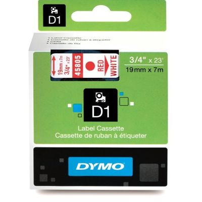 Dymo D1 Yedek Şerit 19 mm. x 7 mt. Beyaz/Kırmızı (45805) - 5 li pk. - 1