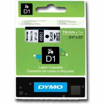 Dymo D1 Yedek Şerit 19 mm. x 7 mt. Beyaz/Siyah (45803) - 5 li pk. - 1