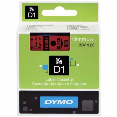 Dymo D1 Yedek Şerit 19 mm. x 7 mt. Kırmızı/Siyah (45807) - 5 li pk. - 1