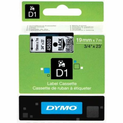 Dymo D1 Yedek Şerit 19 mm. x 7 mt. Şeffaf/Siyah (45800) - 5 li pk. - 1