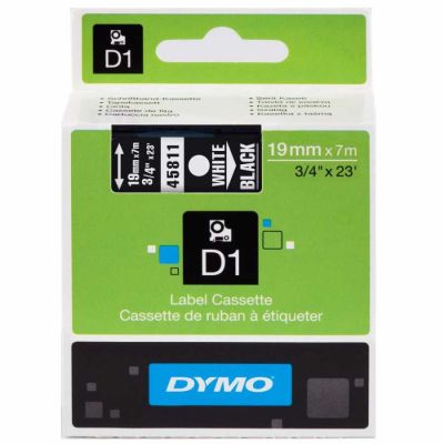 Dymo D1 Yedek Şerit 19 mm. x 7 mt. Siyah/Beyaz (45811) - 5 li pk. - 1