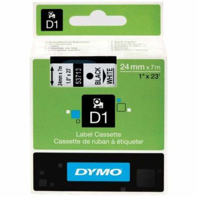 Dymo D1 Yedek Şerit 24 mm. x 7 mt. Beyaz/Siyah (53713) - 5 li pk. - 1