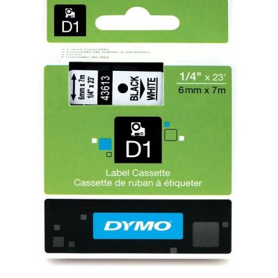 Dymo D1 Yedek Şerit 6 mm. x 7 mt. Beyaz/Siyah (43613) - 5 li pk. - 1