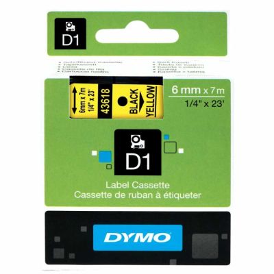 Dymo D1 Yedek Şerit 6 mm. x 7 mt. Sarı/Siyah (43618) - 5 li pk. - 1