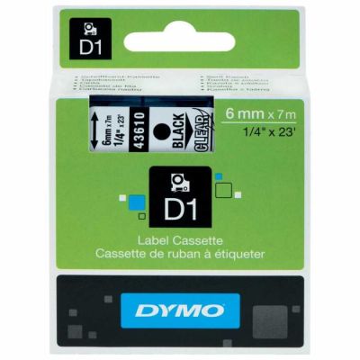 Dymo D1 Yedek Şerit 6 mm. x 7 mt. Şeffaf/Siyah (43610) - 5 li pk. - 1