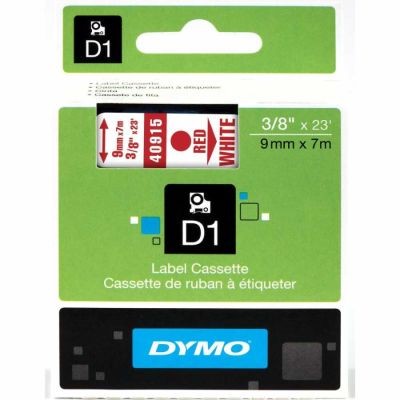 Dymo D1 Yedek Şerit 9 mm. x 7 mt. Beyaz/Kırmızı (40915) - 5 li pk. - 1