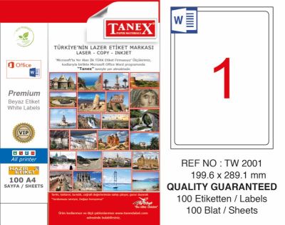 Tanex Laser Etiket 199,6x289,1mm - 1